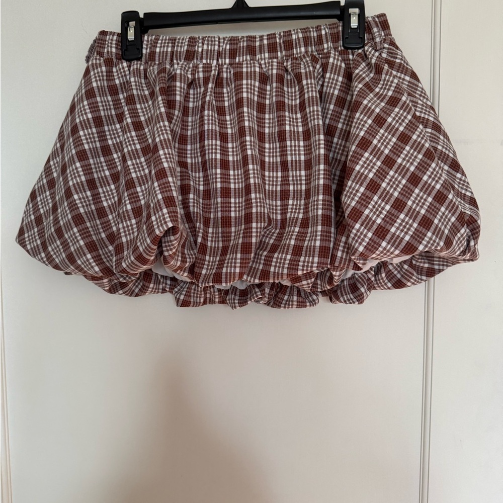 Better Be Brown and White Plaid Bubble Skirt